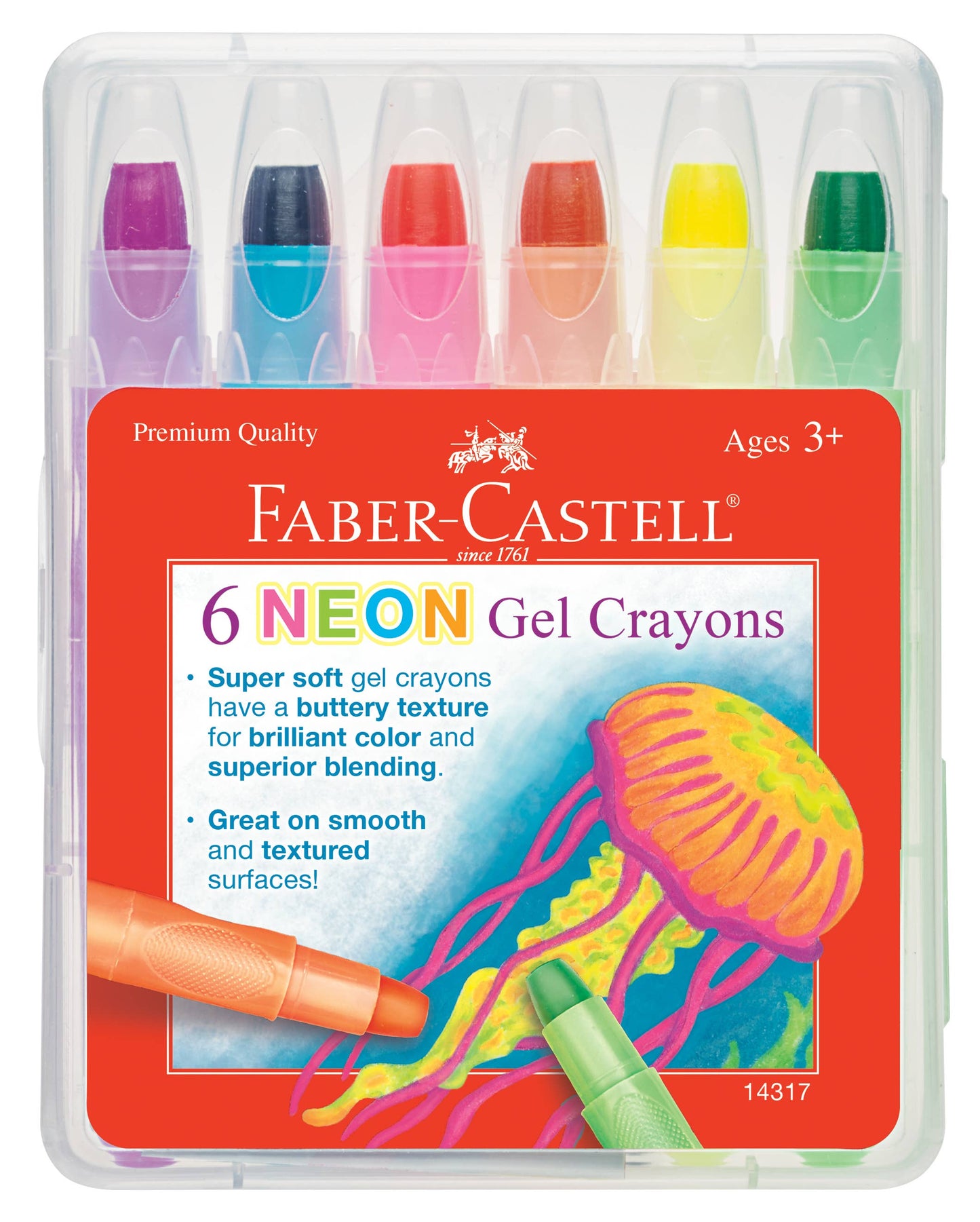 6 Neon Chunky Gel Crayons in Storage Case for Kids