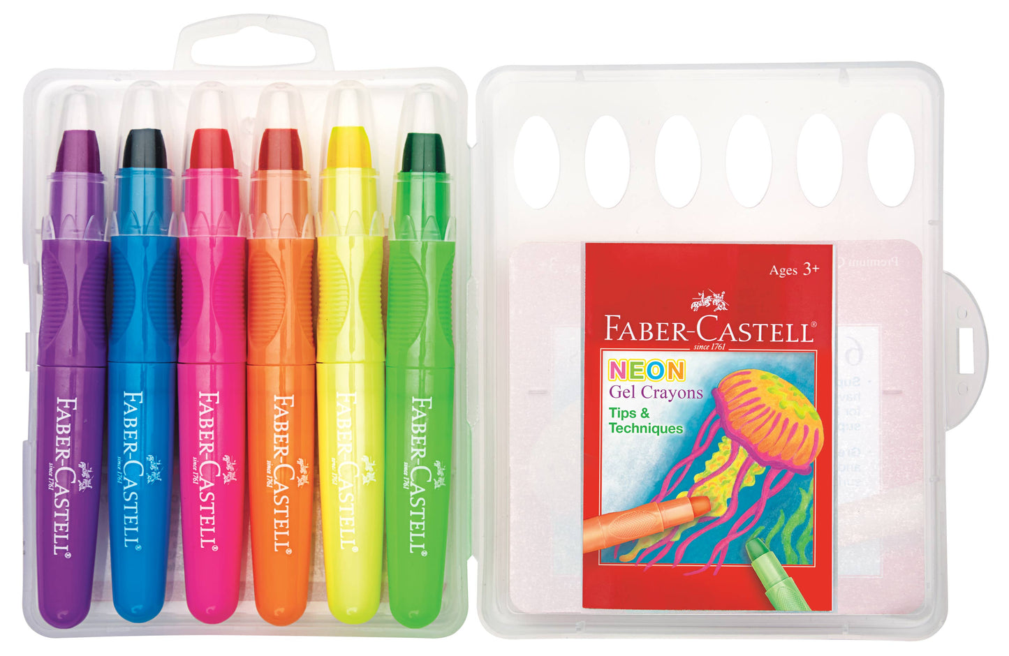 6 Neon Chunky Gel Crayons in Storage Case for Kids